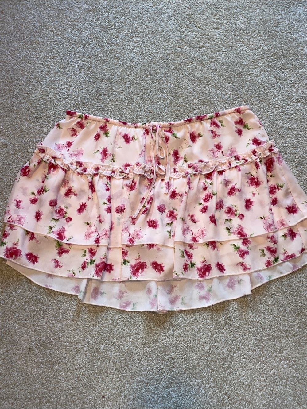 Garage Drawstring Waist Pink Floral Tierred Mini Skort